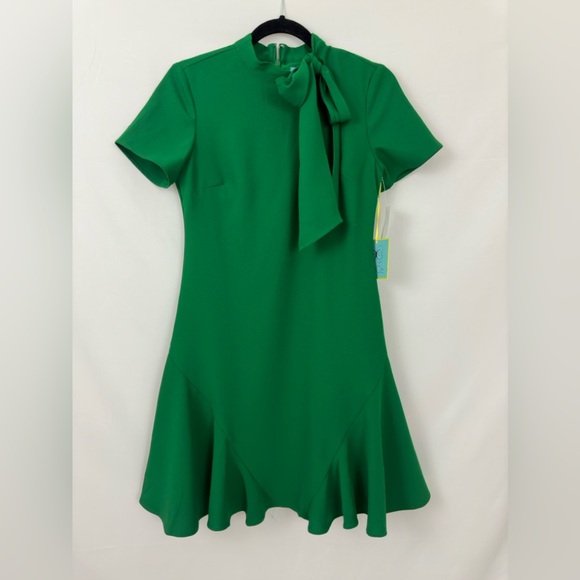 CeCe Sportswear Women's Short Sleeve A-LINE Dress with Neck Bow, Lush Gr… - Picture 3 of 9